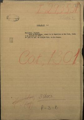 Nota de Mullowney, consul de la Republica en New York, fecha 2 de octubre de 1858.