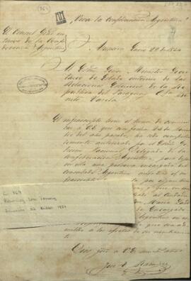Oficio de José Tomas Ramírez, Cónsul General de la Confederación Argentina, a Benito Varela.