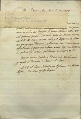 Oficio de Francisco Solano López, Ministro mediador entre los gobiernos de la Confederacion Argentina y Buenos Aires.