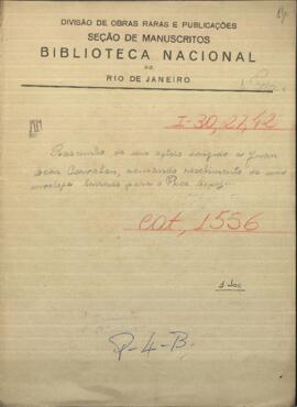 Firma de un oficio dirigido a Juan León Corvalan, acusando recibimiento de una carta lacrada para el Presidente López.