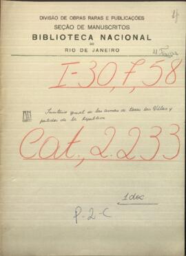 Inventario general de las armas de las Villas y Partidos de la República.