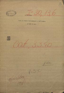 Carta de Robert Billinghurst a Jose Berges, Ministro de Relaciones Exteriores de Paraguay.