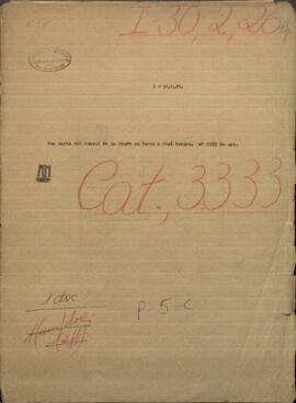 Una carta del Cónsul de la Rca. Ludovico Tenré en París, dirigida a Jose Berges, Ministro de R.E. de Paraguay.