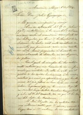 Carta de Jose Berges, Ministro de Relaciones Exteriores de Paraguay, a Felix Egusquiza, Agente Comercial de Paraguay en Buenos Aires.