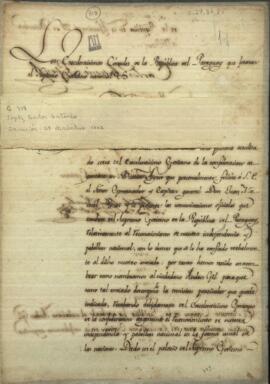 Decreto de Carlos Antonio López y Mariano Roque Alonso, nombrando a Andres Gill, como enviado de Paraguay a la Argentina.