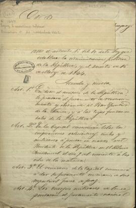 Decreto del Presidente de Paraguay, Francisco Solano López, relativo al juramento de obediencia al poder.