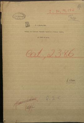 Oficio de Coronel Vicente Barrios dirigido al Presidente del Paraguay, Francisco Solano López.