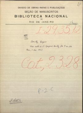 Una nota de D. Gregorio Benitez, dirigida a Jose Berges, Ministro de Relaciones Exteriores de Paraguay.