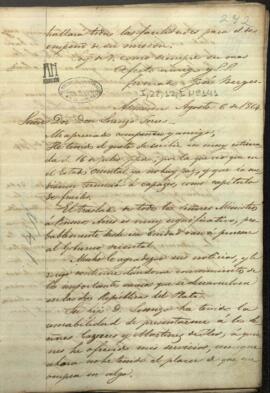 Carta de Jose Berges, Ministro de Relaciones Exteriores de Paraguay, a Lorenso Torres.
