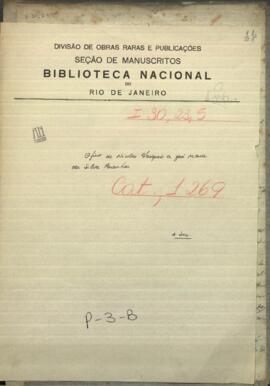 Oficio del Ministro de Relaciones Exteriores de Paraguay Nicolas Vasquez a José Maria da Silva Paranhos.