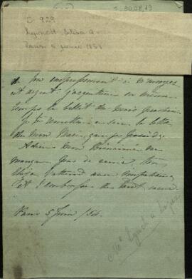 Carta de Elisa Lynch a Francisco Solano López, Ministro Plenipotenciario del Paraguay en Europa.