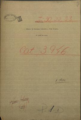 Oficio de Mariano Gonzalez, Ministro de Hacienda de Paraguay a Jose Berges, Mtro. de Relaciones Extranjeras de Paraguay.