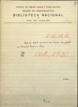Carta de Robert Hermann Fischer von Treuenfeldt al Ministro de Guerra y Marina de Paraguay Venancio López.