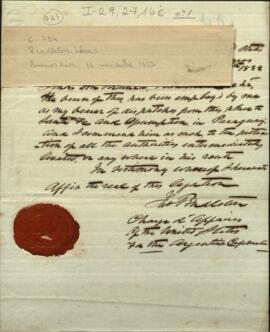 Carta de John S. Pendleton, encargado de los negocios de los Estados Unidos en la Argentina a Benito Varela.