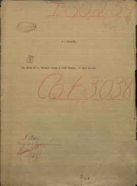 Una carta de Don Antonio Crespo, dirigida a Jose Berges, Ministro de Relaciones Exteriores de Paraguay.