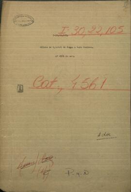Oficio de Gabriel Sosa al Ministro de Hacienda de Paraguay, Luis Caminos.