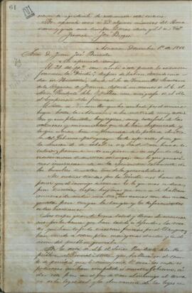 Carta de Jose Berges, Ministro de Relaciones Exteriores de Paraguay, a Juan Jose Brizuela.