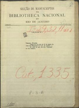 Copia de la nota del 31 de marzo de 1859 del Ministro de Relaciones Exteriores del Paraguay en Nueva York.