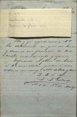 Carta de J.J. Gallardo al Ministro Plenipotenciario y General en Jefe del Ejército paraguayo, Francisco Solano López.