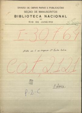 Nota del Encargado de Negocios Carlos Calvo, dirigida a Jose Berges, Ministro de Relaciones Exteriores de Paraguay.