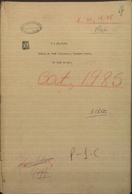 Oficio de José Vallonera, Comandante de Villa Franca, dirigido al Ministro de Guerra y Marina de Paraguay, Venancio López.