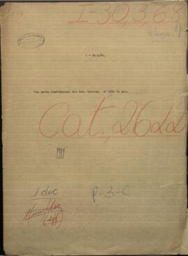 Una carta confidencial del Señor Caminos, dirigida a Jose Berges, Ministro de Relaciones Exteriores de Paraguay.