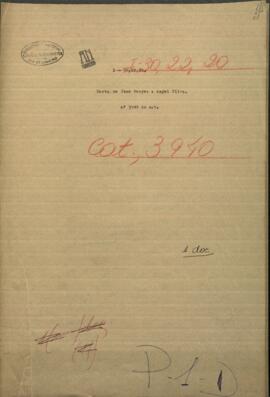 Carta de Jose Berges, Ministro de Relaciones Exteriores de Paraguay, a Angel Silva, Jefe de Policía de Corrientes.