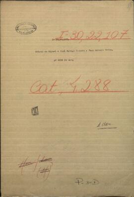 Oficio de Miguel Argaña y Jose Matias Cacerez, de oficio de patentes a Juan Antonio Ortiz, Jefe de Milicias de Limpio.