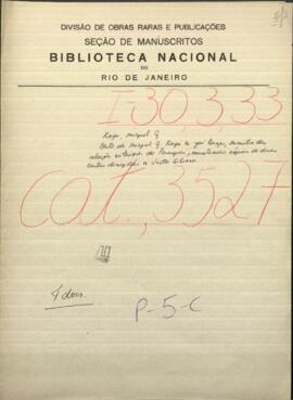 Carta de Miguel Rojas, a Jose Berges, Mtro de Relaciones Exteriores de Paraguay.