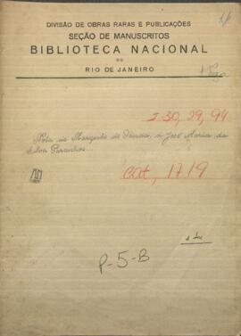 Nota del Marqués de Olinda, Presidente del Consejo del Imperio, a José Maria de Silva Paranhos.