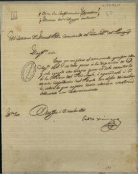 Carta de Pedro Ximeno pidiendo instrucciones a Manuel Peña, enviado de Paraguay, junto al gobierno de Buenos Aires.