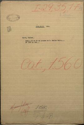 Nota n° 50 de 24 de octubre, de D. Carlos Calvo, avisando recibo de este Ministerio de 5 de setiembre.