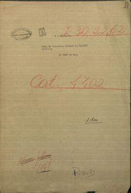 Nota de Francisco Sanchez, Vice Presidente de la República de Paraguay, al Capitán Bareiro.