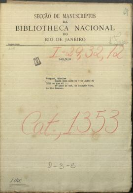 Copia de la nota del 27 de julio de 1859 en que el Ministro de R. E. de la Rca. comunica al cónsul del Paraguay en New York.