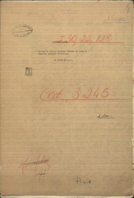 Carta del Ministro brasilero residente de Brasil, Cesar Sauvan al Ministro americano, Charles Washburn.