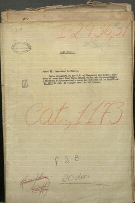 Carta firmada en que S.M. el Emperador del Brasil acredita al consejero José María Amaral.