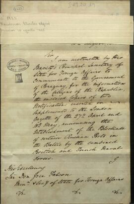 Oficio del cónsul Británico Charles Alfred Henderson, en Asunción, al Ministro José Falcón.