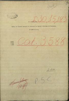 Oficio de Manuel Arebalo al Ministro de Guerra y Marina de Paraguay, Venancio Lopez.