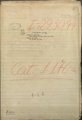 Dos copias de las notas del 20 de Enero de 1856 del Ministro de Relaciones Exteriores de la República.