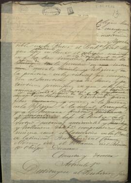 Decreto del Presidente del Paraguay, Francisco Solano López, destituyendo al rector del Colegio Seminario de Asunción.