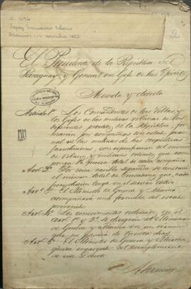 Decreto del Presidente del Paraguay, Francisco Solano López relativo a las ordenes dirigidas a los comandantes de las villas.