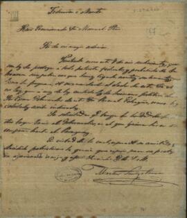 Carta de Martin Santa Comas a Manuel Peña, enviado de Paraguay junto al gobierno de Buenos Aires presentando y recomendando a Mariano Puig.