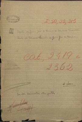 Carta del Ministro Plenipotenciario de Gran Bretaña en la Argentina, Edward Thornton, al Ministro de Uruguay,  Juan Jose de Herrera.