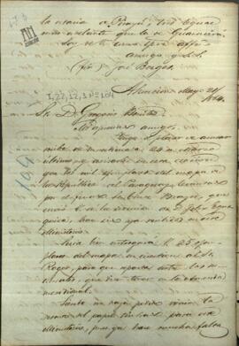Carta de Jose Berges, Ministro de Relaciones Exteriores de Paraguay, a Gregorio Benitez, Secretario de Paraguay en París.
