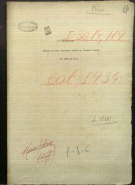 Oficio de Juan Bautista Aguero, Comandante del campamento de Bella Vista dirigido al Ministro de Guerra y Marina del Paraguay.