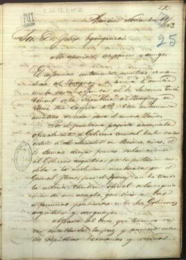 Carta de José Berges, Ministro de Relaciones Exteriores de Paraguay a Felix Egusquiza, agente comercial de Paraguay en Buenos Aires.