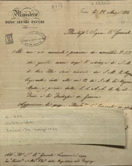 Carta del ministro de relaciones exteriores de Cerdeña, Dabormida, al General Francisco Solano López.