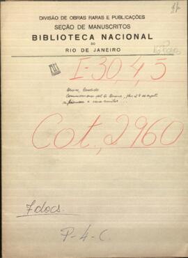 Comunicaciones del Señor Candido Bareiro, refiriéndose a varios asuntos, algunos dirigidos a Jose Berges, Ministro de Relaciones Exteriores de Paraguay.