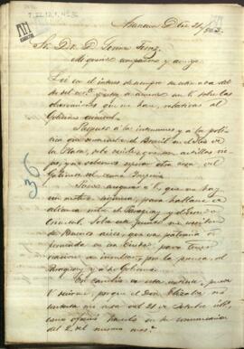 Carta de José Berges, Ministro de Relaciones Exteriores de Paraguay a Lorenzo Torres.