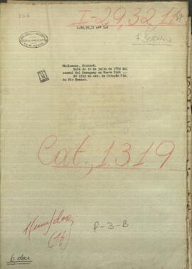 Nota de 10 de julio de 1859 del Cónsul del Paraguay en Nueva York, acompañando una cuenta de gastos.